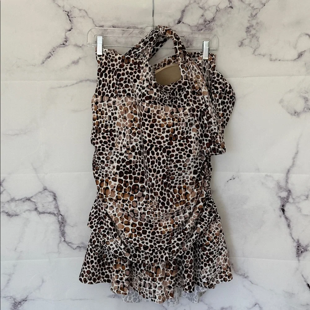 SWIMSUITS FOR ALL Animal Print One Shoulder SwimDress Size 22